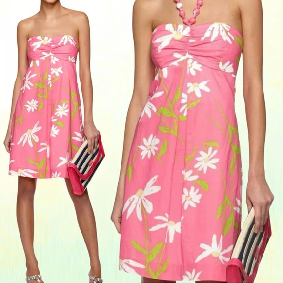 Lilly Pulitzer Betsey Hotty Pink Floral Strapless Necklace Dress ~ Size 8 - Picture 1 of 8